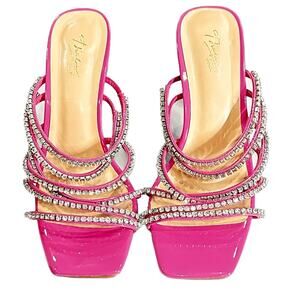 Thalia Sadi hot pink rhinestone mules strsppy square toe size 9m